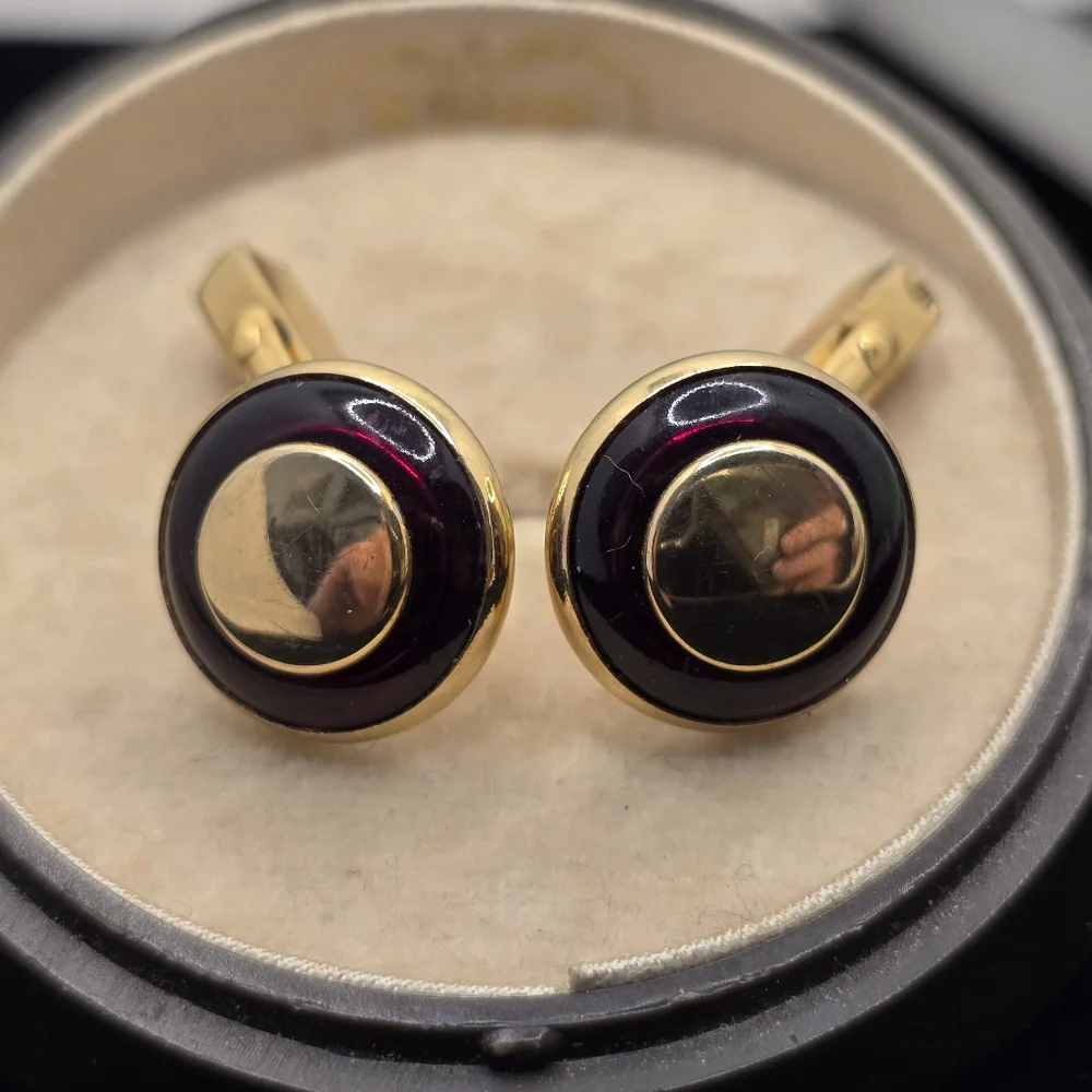 Swank Art Deco Red Glass Bullseye Cufflinks Understated Elegant